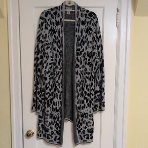 Catherines Black and Gray Animal Print Cardigan